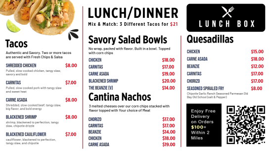Lunch & dinner digital QR code menu