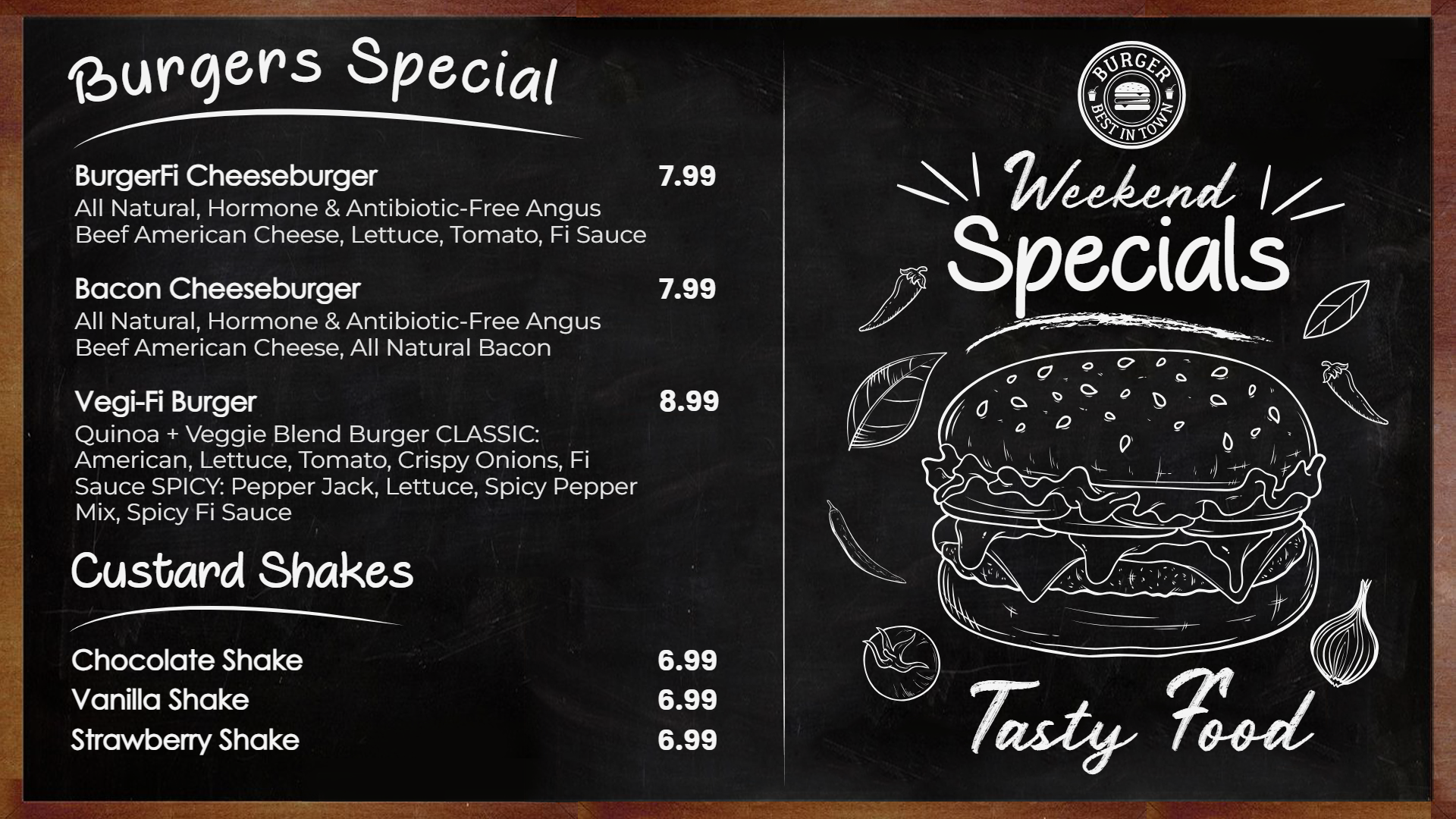 Chalkboard style tv menu boards