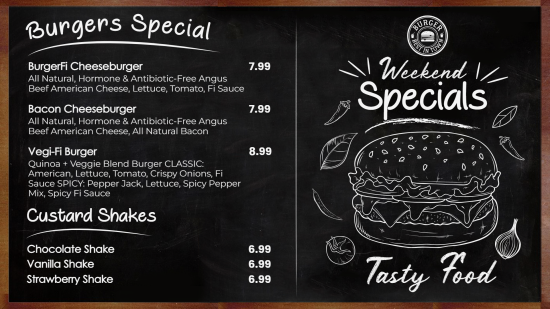 Chalkboard style tv menu boards digital menu board