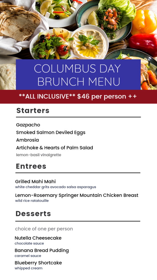 Columbus Day Digital display menu board | MenuRepo